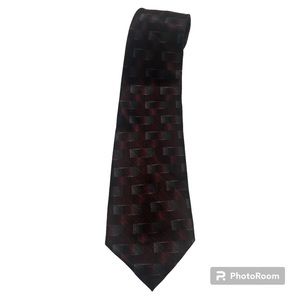 Geoffrey Beene maroon navy blue white printed tie 100% silk